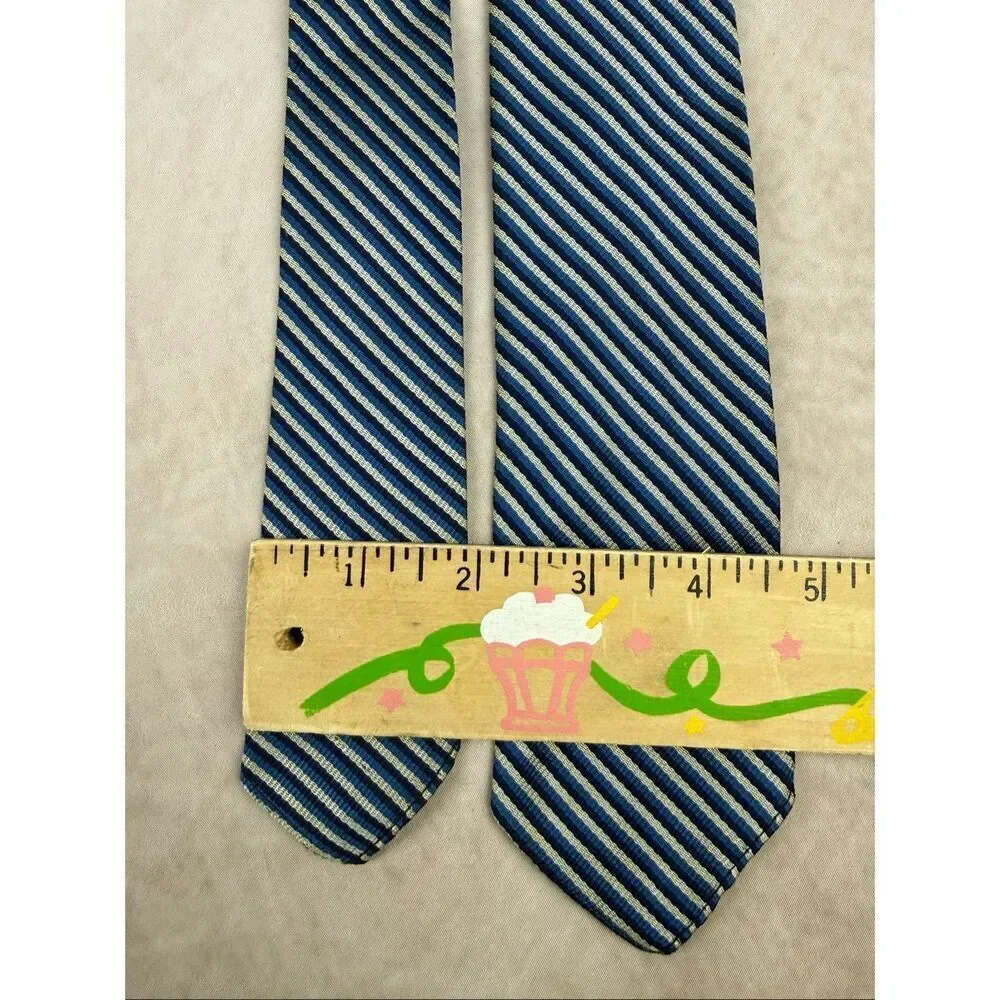 Vintage 1960s Men’s Neck Tie 100% Silk Blue Silver Stripe  Mad Men Mod MCM